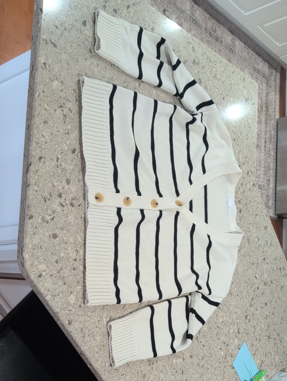 GAP Ivory and Black Striped Button-Front Cardigan